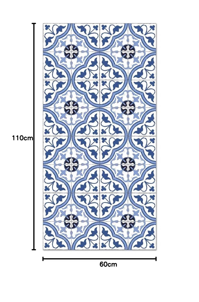 Panorama Tappeto Vinile - Modello Idraulico Fiore Blu 60x110 cm - Varie Dimensioni - Tappetino Lavabile per la Cucina - Passatoia PVC Antiscivolo
