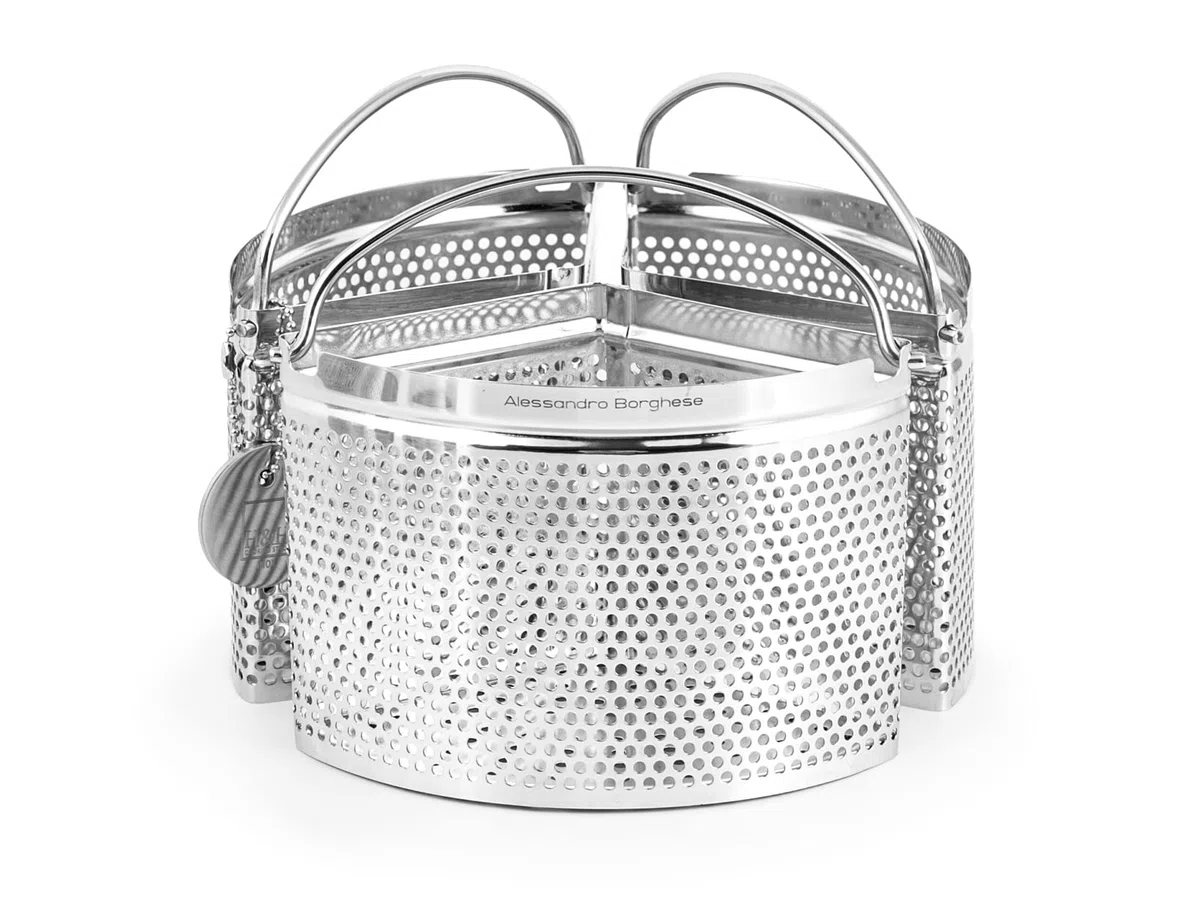 H&H Alessandro Borghese – Cestello in Acciaio Inox a 3 Spicchi, Ø18 cm, Design Elegante, Lavabile in Lavastoviglie, Linea Il Lusso della Semplicità