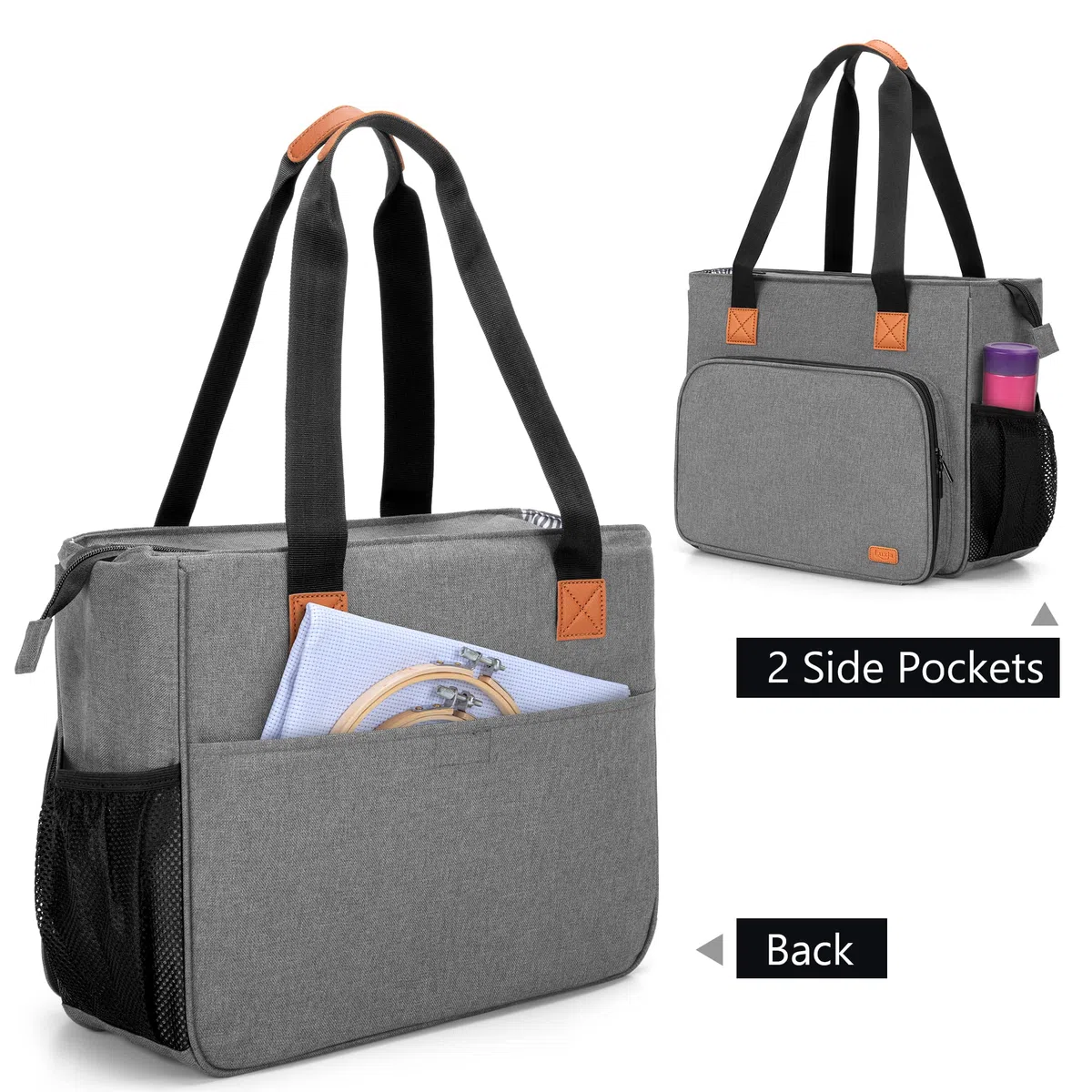 Luxja Borsa per Kit Ricamo, Borsa per Filo da Ricamo, Borsa di Immagazzinaggio per Kit da Ricamare, Grigio
