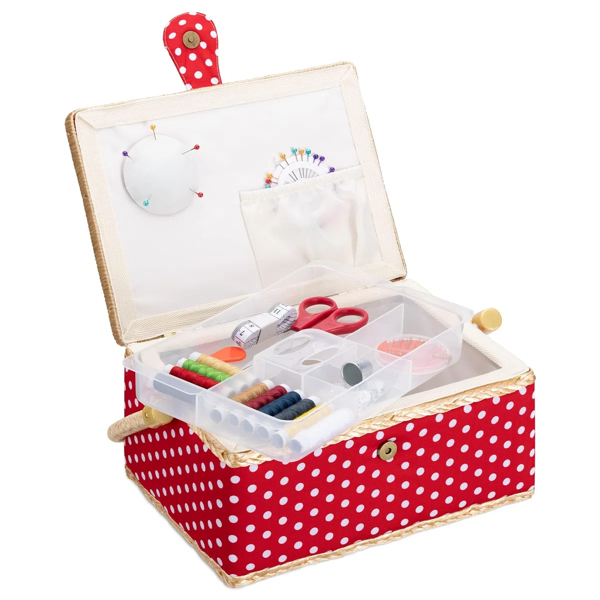 Navaris Scatola Kit Cucito - Valigetta Sarta Professionale 76 Accessori Ricamo - Forbice Ago Spilla Bottone Rivetto Automatico Rocchetto Filo Maglia