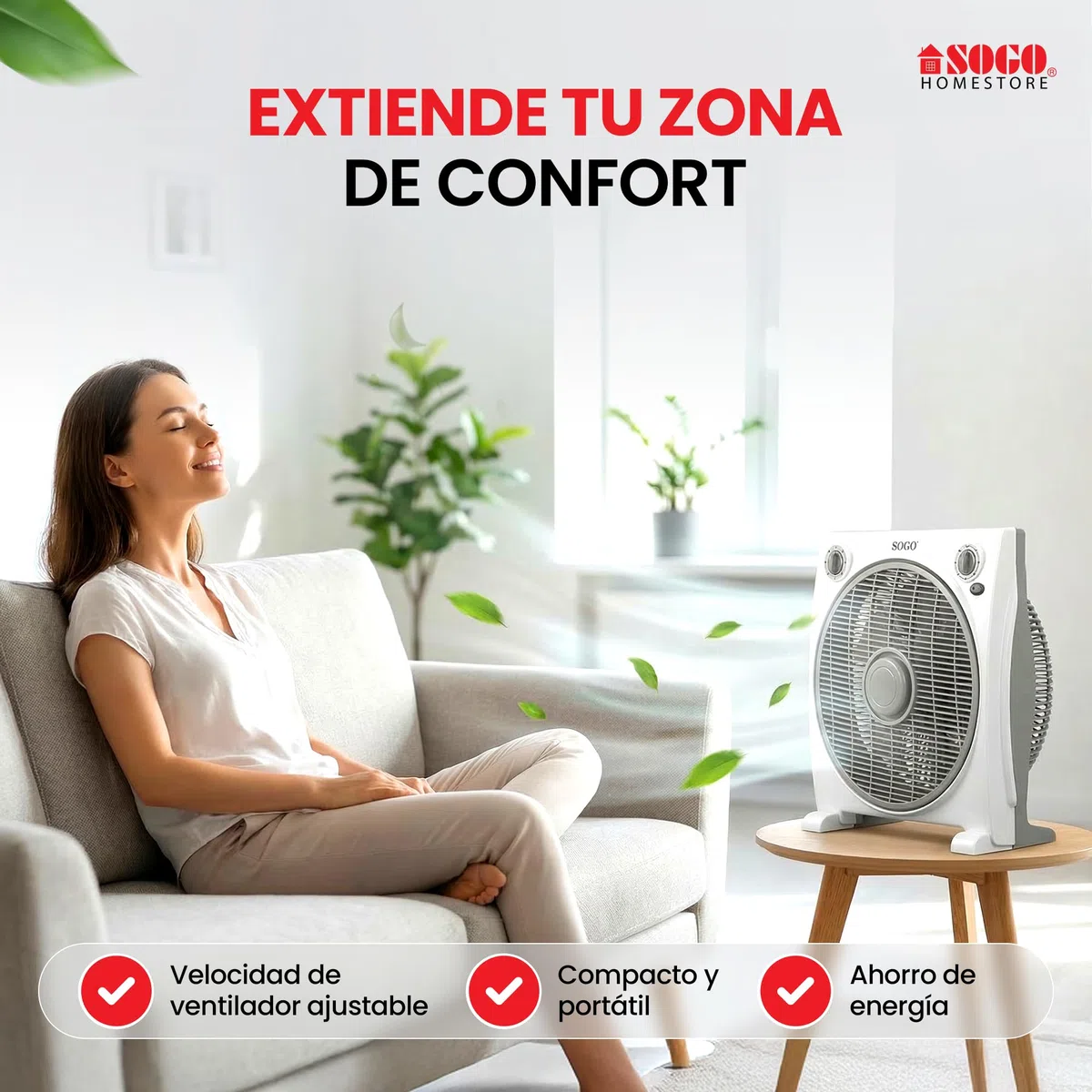 SOGO FanBox - Ventilatore da tavolo o da pavimento, con 3 velocità, basso rumore, timer fino a 1 ora, 5 pale, e griglia diffusore rotante (38 x 40 cm)