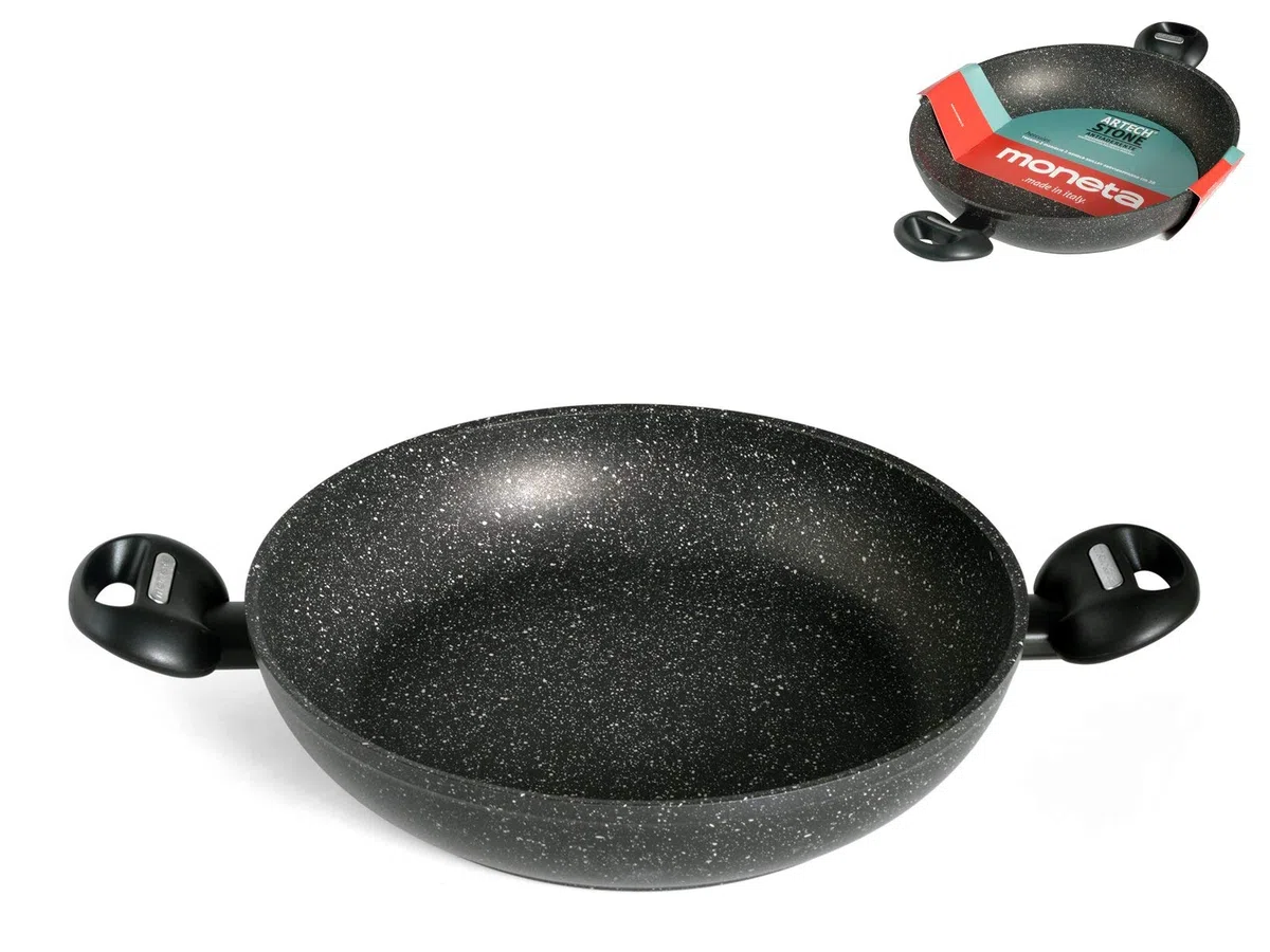Moneta Hercules Tegame 2 Manici Antiaderente Stone, Alluminio Rivestito, Nero, 24 cm