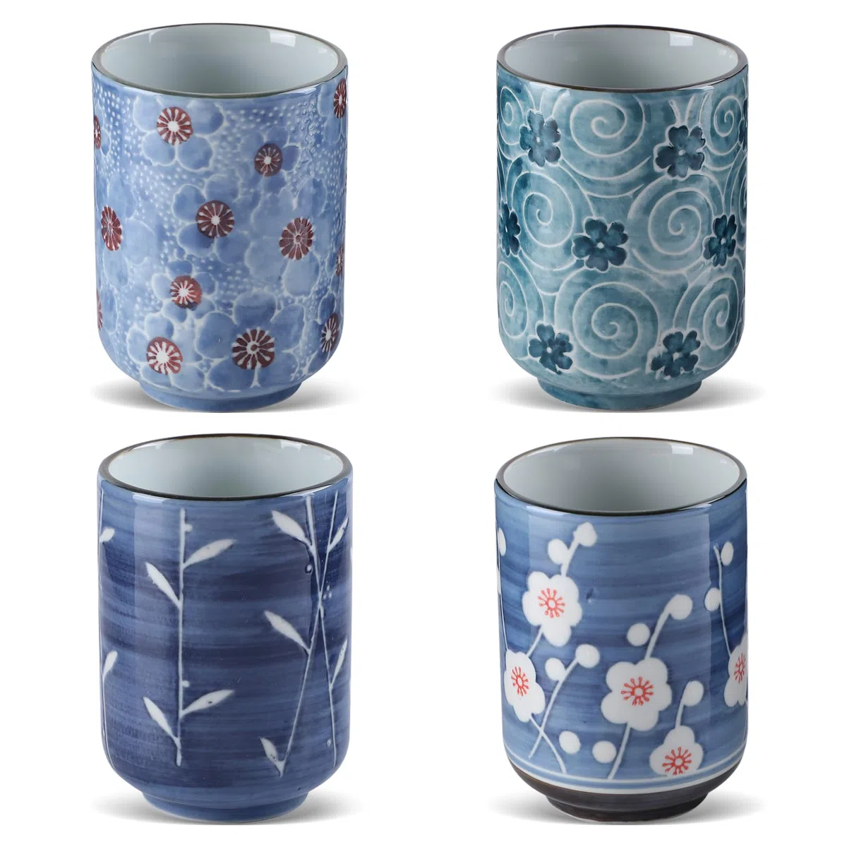 Tazze da tè giapponesi in ceramica, 11 Oz, 320 ml, set da 4 tazze da tè cinesi senza manico, tazze da tè asiatiche senza manico, tazze cinesi per caffè sake, tè e fiori, bel design