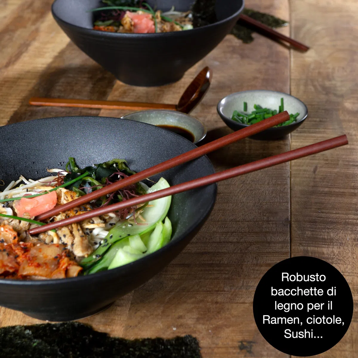 Moritz & Moritz 2 ciotole Ramen in ceramica, da 800 a 1300 ml, diametro 24 cm, set per 2 persone, per zuppa, pho e sushi, con bastoncini e cucchiai