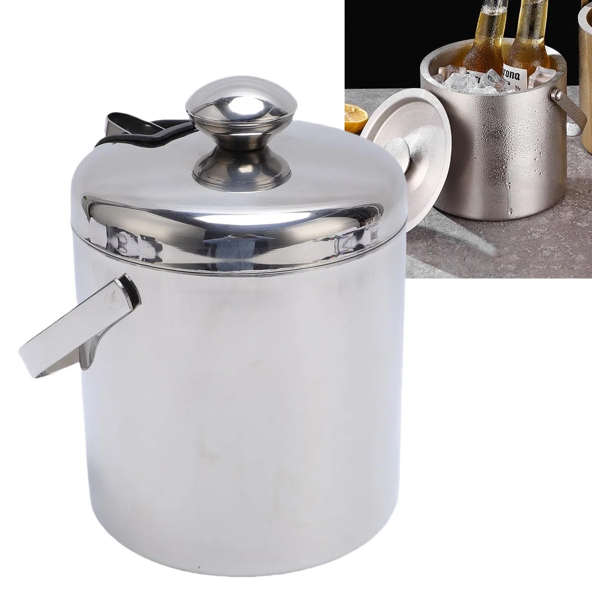 Secchiello per Ghiaccio Acciaio Inox Doppia Parete Isolamento Termico Mantenimento Ghiaccio Lunga Durata Capacità 1,3 Litri Per Vino Champagne Cocktail Feste Picnic
