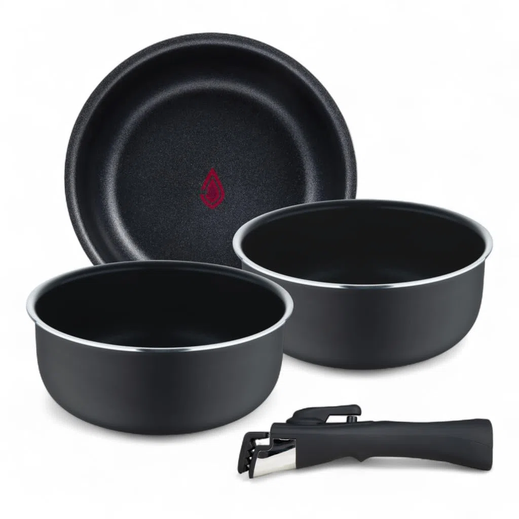 BERGNER- Set 4 pezzi casseruola in alluminio stampato con manico staccabile e punto di calore, rivestimento ILAG Essential, antracite, compatibile con l'induzione