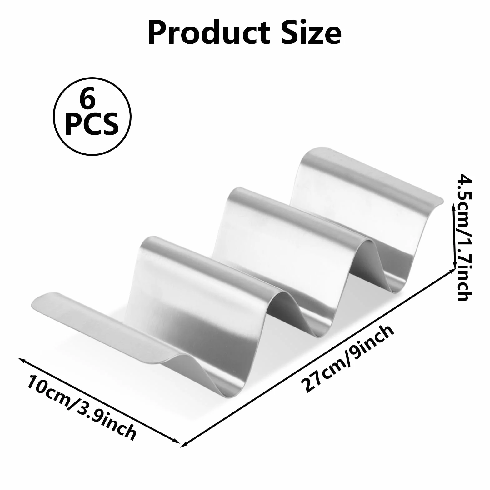 AKOLAFE 6 Pezzi Porta Taco in Acciaio Inox 25x10x4.5cm Porta Taco con Maniglie, Porta Hot Dog, Supporto U-Form per Taco, Panini, Pane, Hot Dog e Wafer