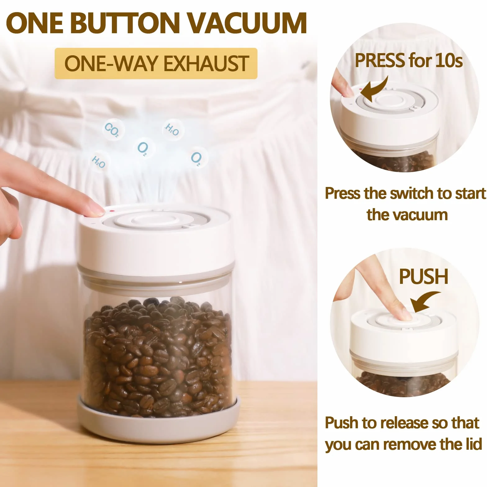 Minidiva Smart Vacuum Container, contenitore automatico elettrico ermetico in vetro per alimenti per la conservazione del caffè preparazione pasto (950ml) bianco