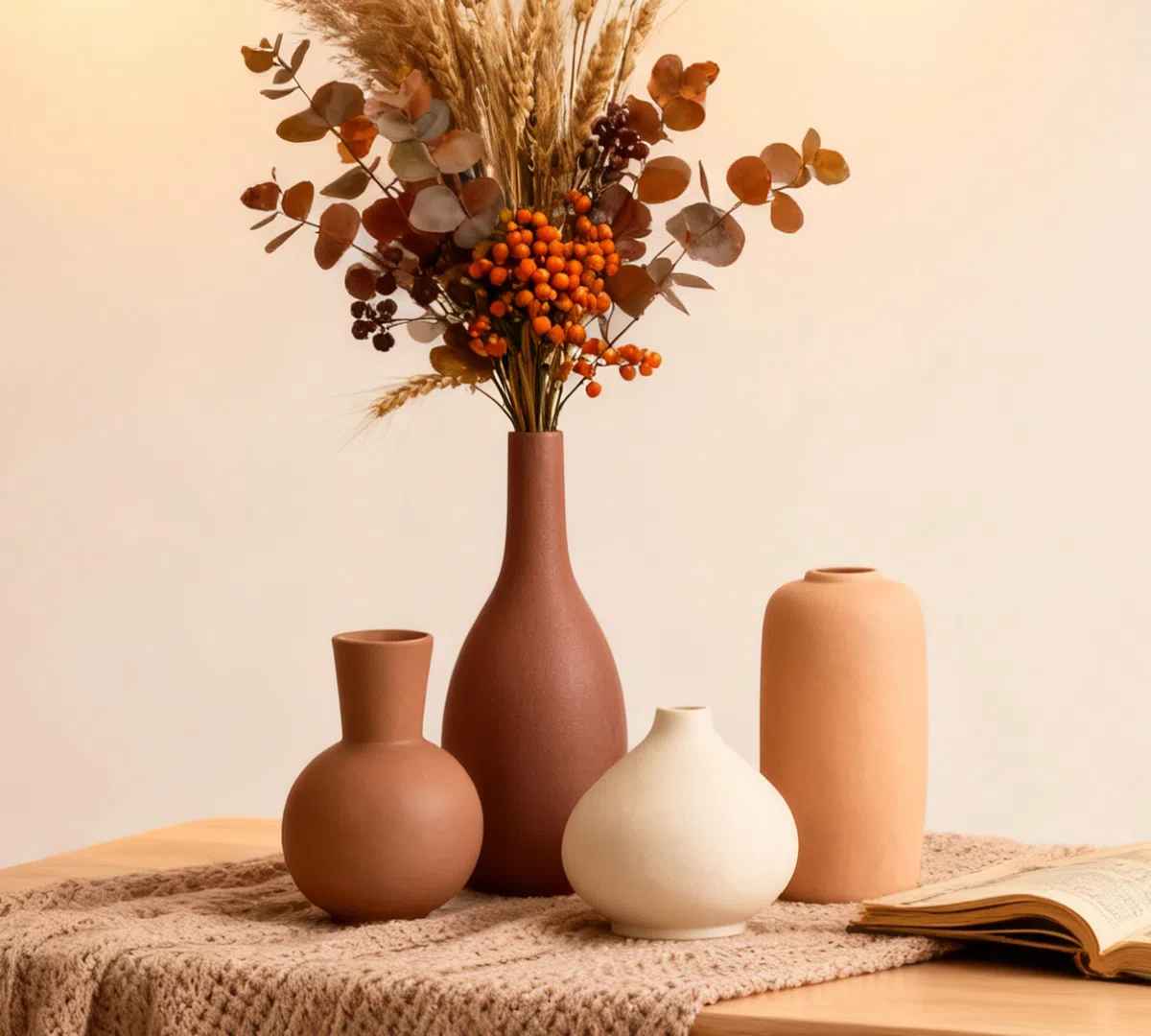 Vasi in Ceramica, Set di 4 Vaso Decorativo per Camera da Letto, Soggiorno (08 Marrone rossiccio/Arancione/Marrone/Beige)