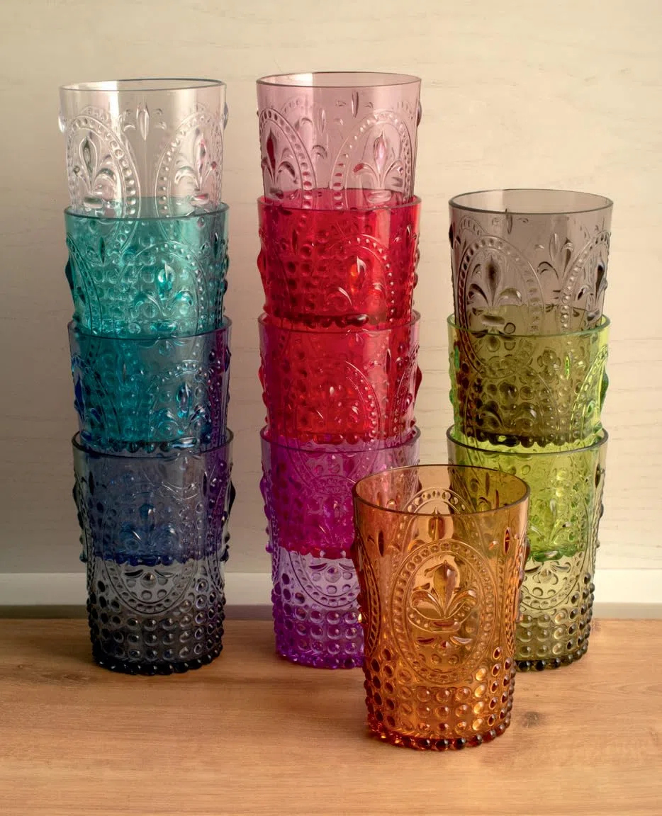 H&H Collezione Magic – Set di12 Bicchieri in Acrilico Colorato, 250 ml, Perfetti per Bordo Piscina, Terrazze, Feste All'Aperto e Camper, Resistente e Leggero, Design Elegante e Funzionale