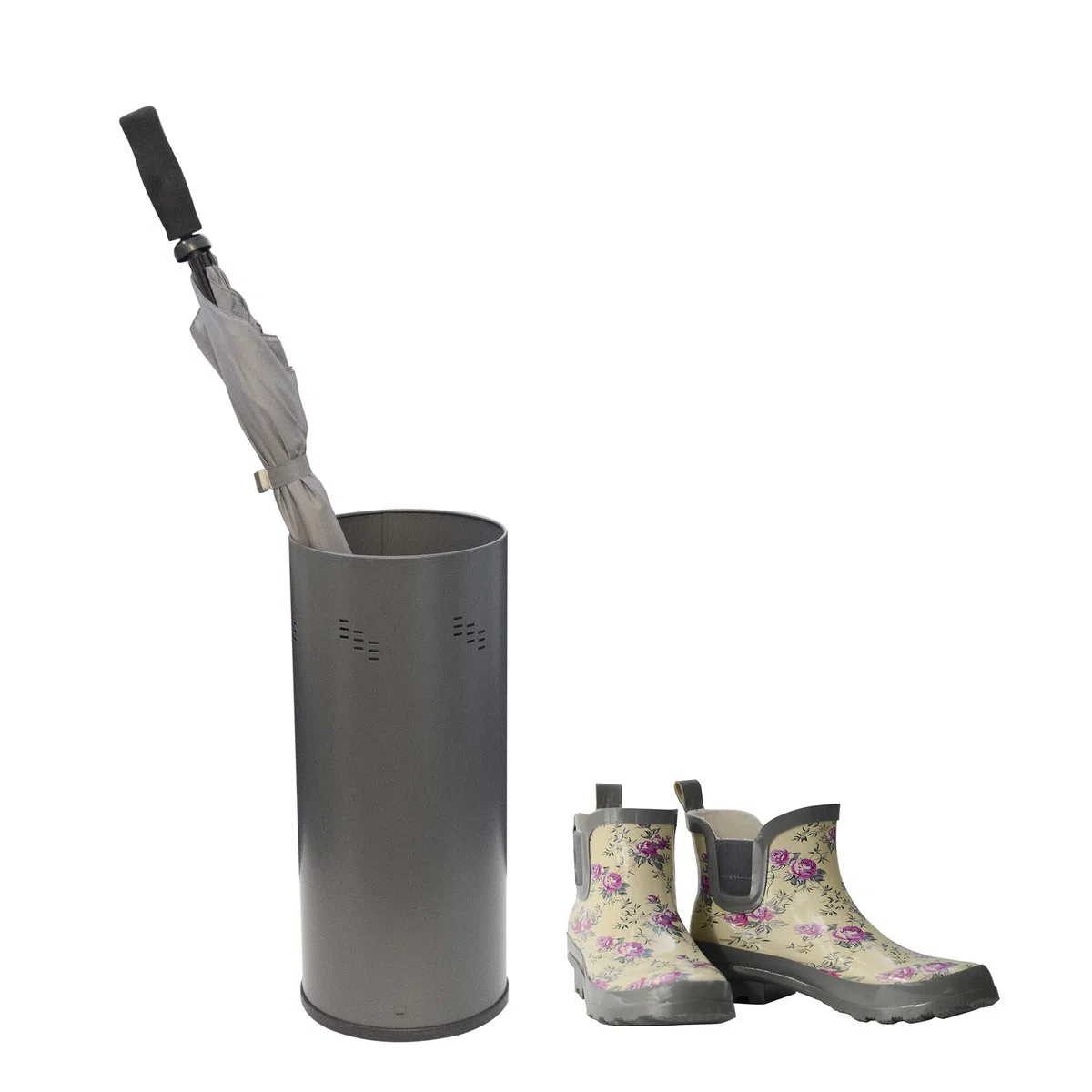 kela Portascialli in acciaio inox, portaombrelli con vaschetta raccogligocce, altezza 50 cm, SWING, grigio scuro