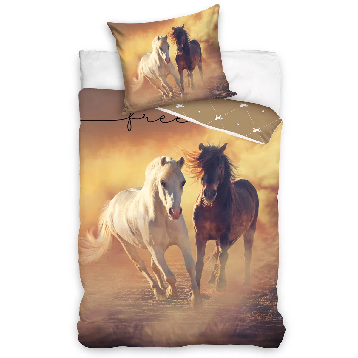 Set di biancheria da letto con cavalli, 135 x 200 cm, con motivo di cavalli, federa 80 x 80 cm, copripiumino 135 x 200 cm, 100% cotone