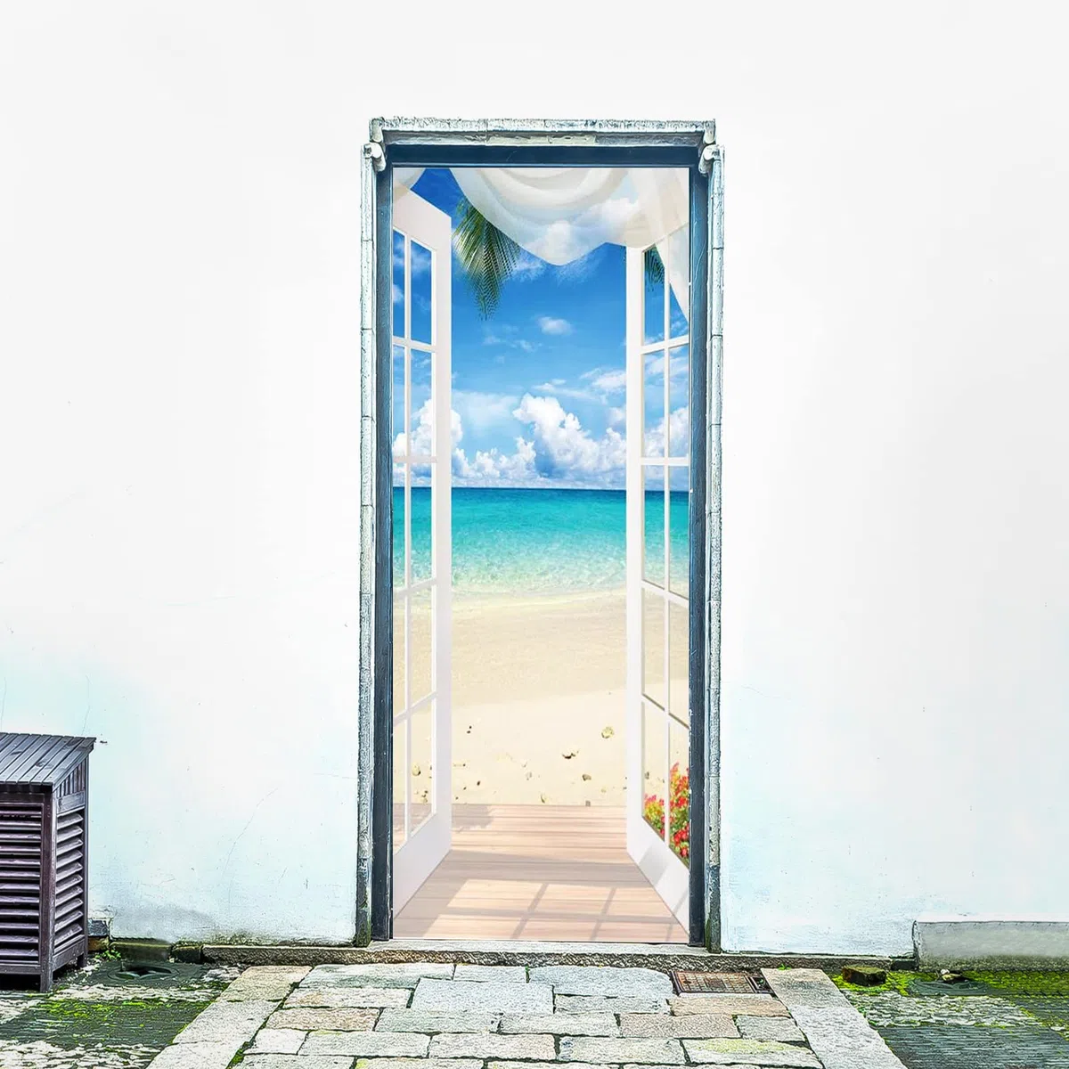 Adesivo murale 3D per porte interne, impermeabile e autoadesivo, in PVC decorazione da parete – spiaggia scenario porta poster adesivi per camera da letto soggiorno, 77 x 199 cm (A-02)