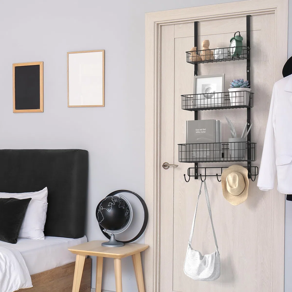 YBING Organizer sopra la porta con ganci 3 ripiani posteriori porta asciugamani cesti in metallo dietro mensola pensile dispensa rack per camera da letto bagno nero, R01-R984