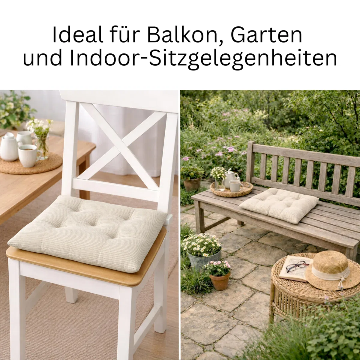Esprit Set di 2 cuscini da sedia 40x40 cm Beige - Comodi cuscini per sedia per sala da pranzo e cucina - lavabili fino a 30°C - Öko-Tex - Cuscino per seduta per mobili da giardino, cuscino per sedile
