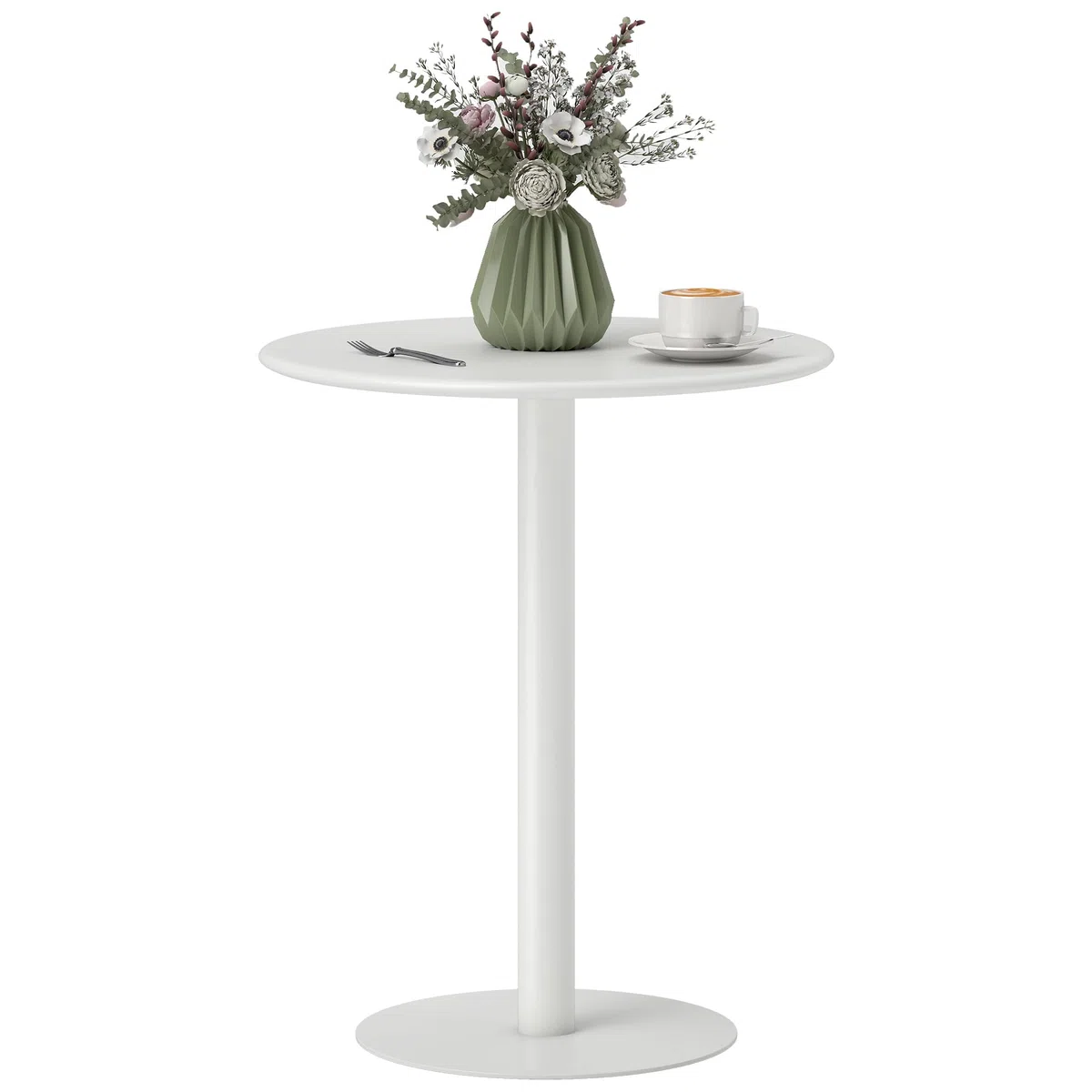 HOMCOM Tavolo da Pranzo Rotondo per 2 Persone dal Design Minimal, Tavolo Moderno in Acciaio, per Interno ed Esterno, Ø60x72 cm, Bianco