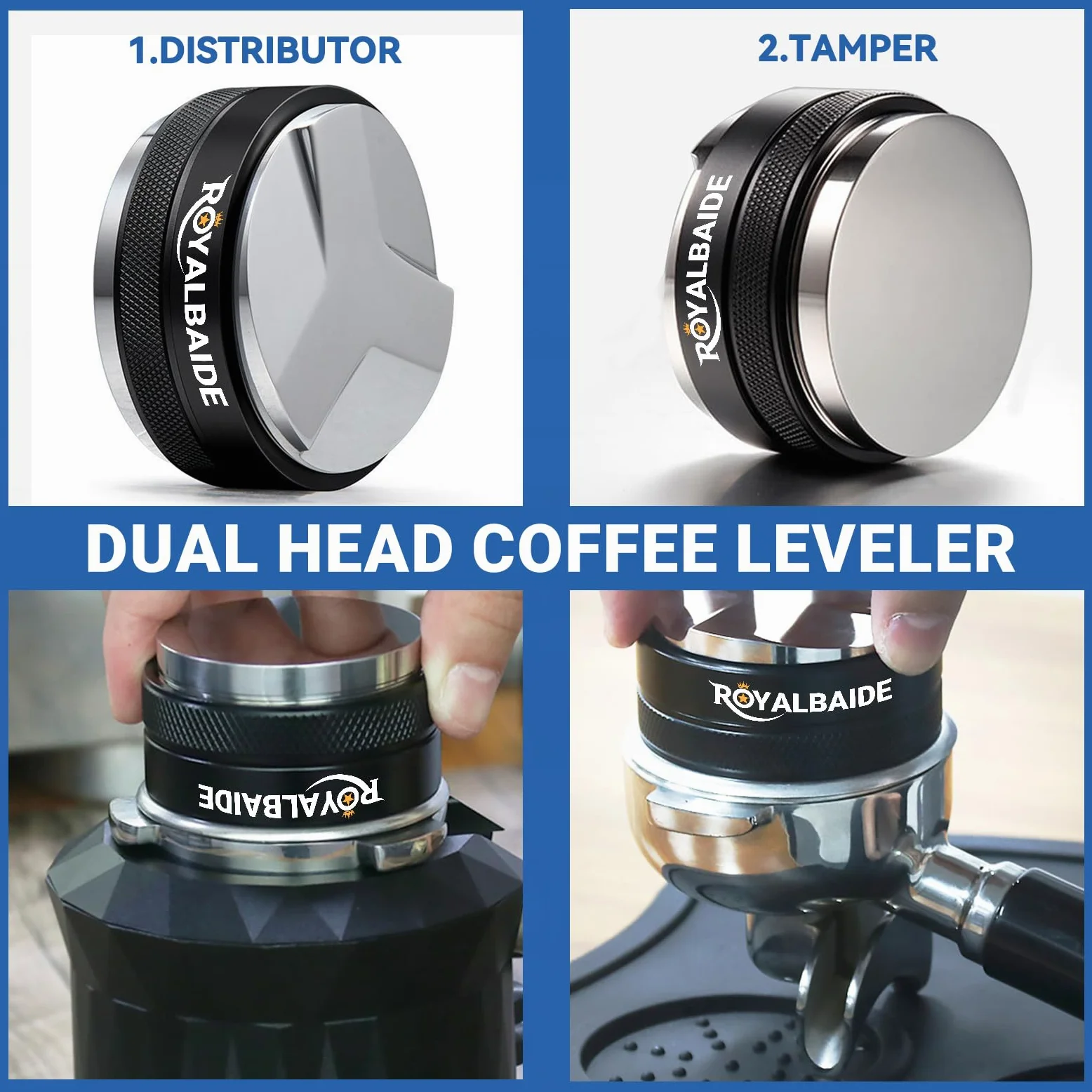 Pressino e distributore per caffè espresso da 51 mm, livellatore per caffè a doppia testa compatibile con portafiltro da 51 mm, pressini per caffè espresso staccabili a profondità regolabile