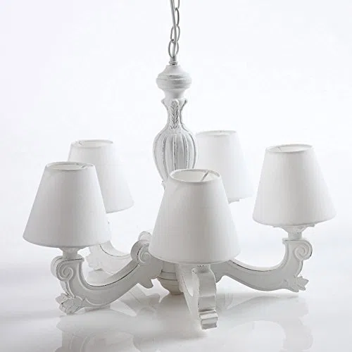DiKasa Home Lampadario 5 Bracci, Legno, Bianco, 46x46x50 cm