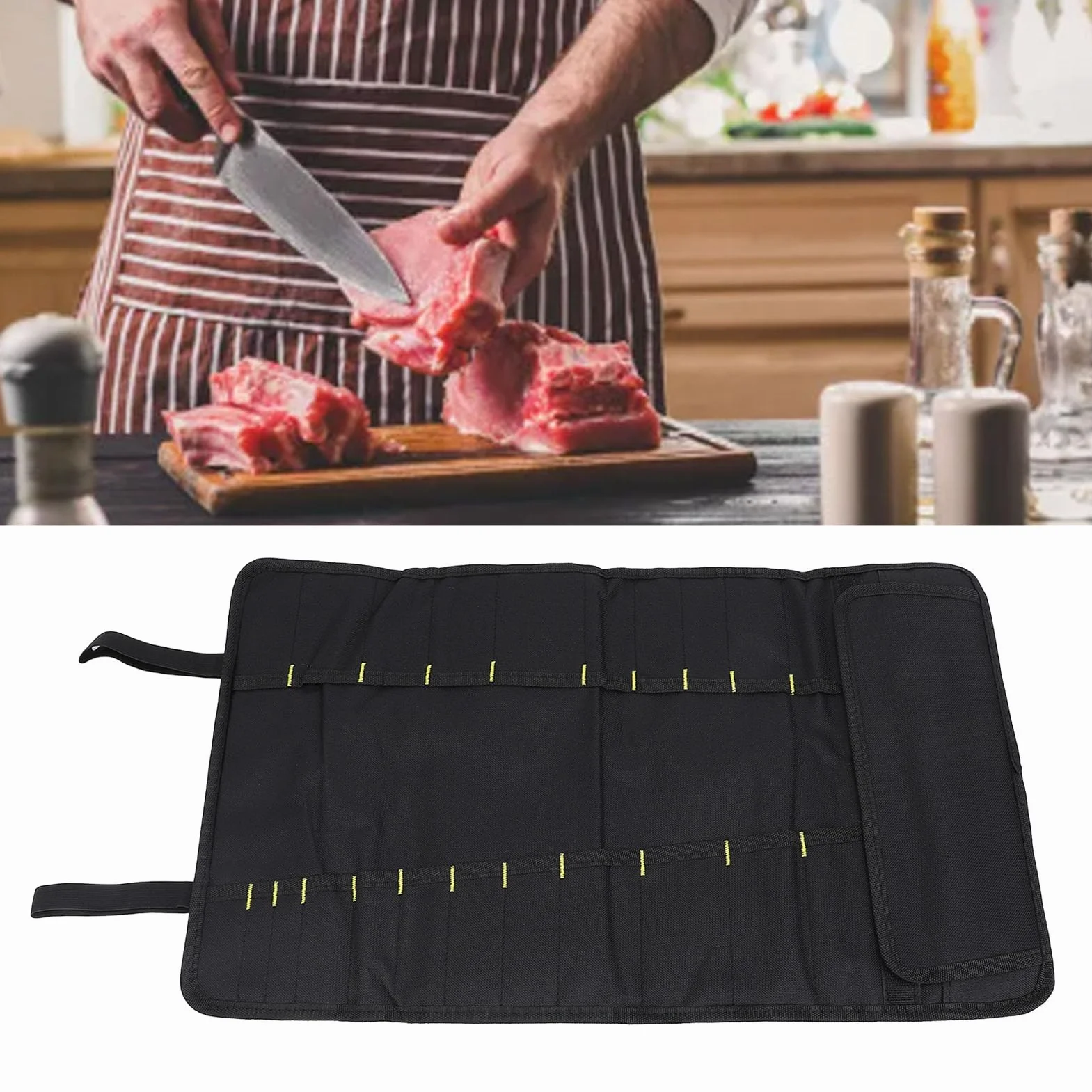 Borsa per Coltelli da Chef, Custodia Multifunzionale Portatile in Tela con 20 Scomparti Custodia Professionale per Rotoli di Coltelli da Chef per la di Casa Campeggio