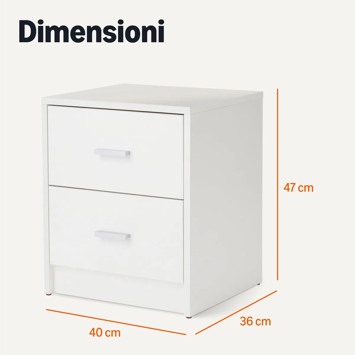 Amazon Basics, Comodino, Comodino a 2 Cassetti, Mobile per Camera da Letto, Bianco, 47cm x 40cm x 36cm