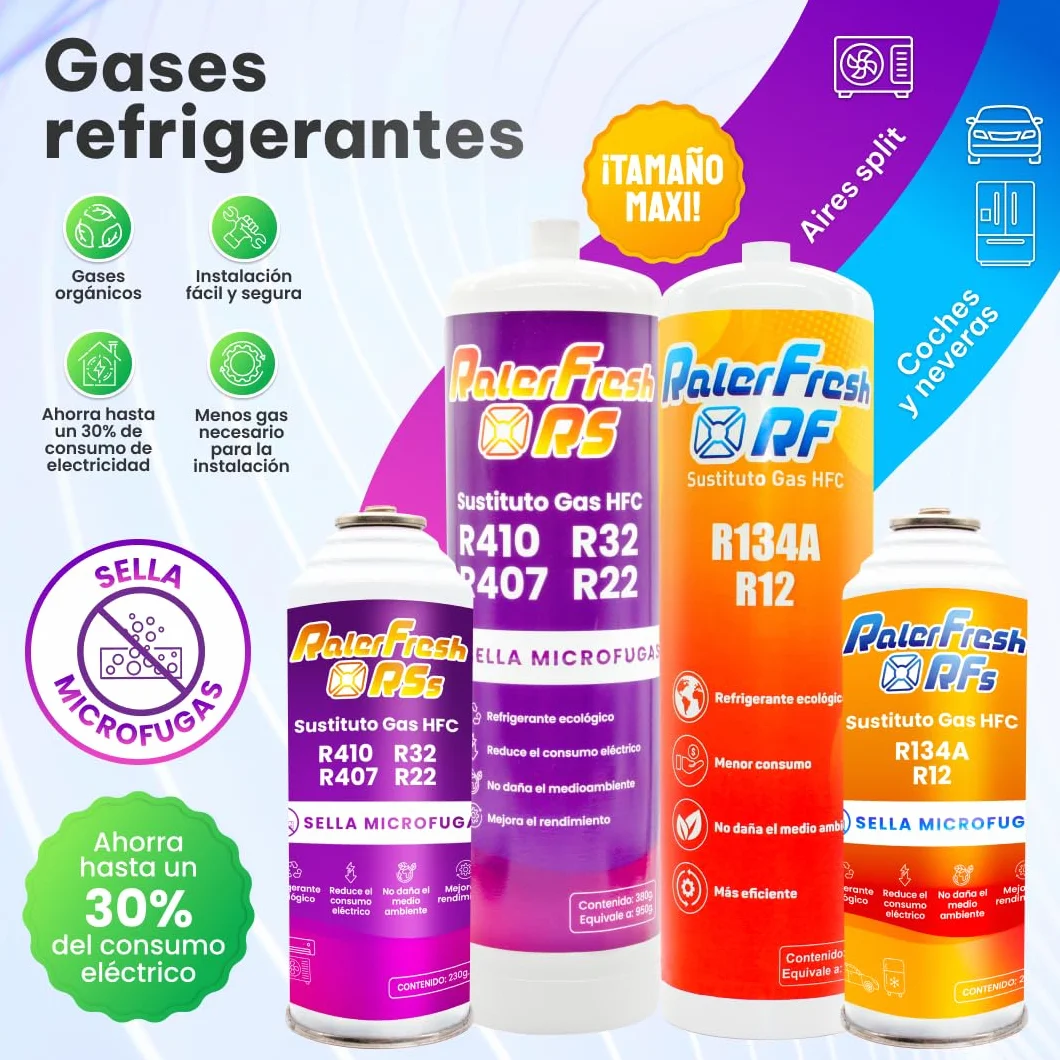 Gas refrigerante Ralerfresh RS sostituto di gas R410, R32, R407 e R22 Ricarica di gas refrigerante organico per condizionatore split ecologico ed efficiente Ricarica rapida (Bottiglia RSs + Chiave)