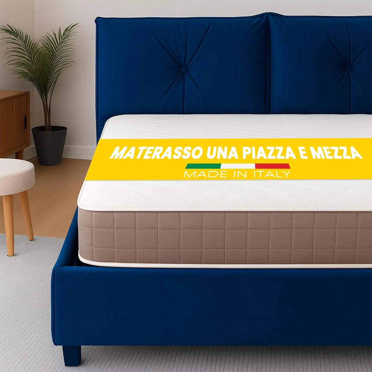 Materasso una Piazza e Mezza 120x200 Memory Foam 20 cm Reversibile 2 Lati (Topper Morbido+Lato Rigido) 100% Made in Italy per Letto, Traspirante, Anallergico, Antiacaro e con Rivestimento Premium