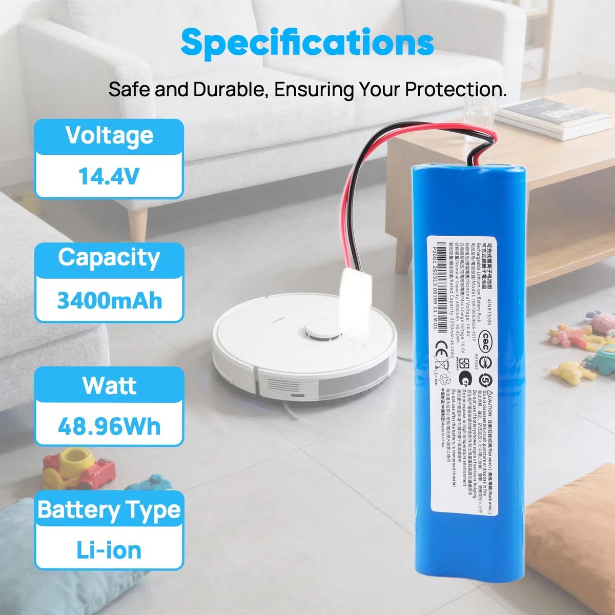 3400mAh 14,4V Batteria Compatibile con S360 S6 S8; Rowenta X-plorer Serie 75, 75S+, 95 X-Plorer, 75S, RR7687, RR7635, RR7675, RR8567, RR8597 Aspirapolvere PN: SS-2230002528 SS-2230002529