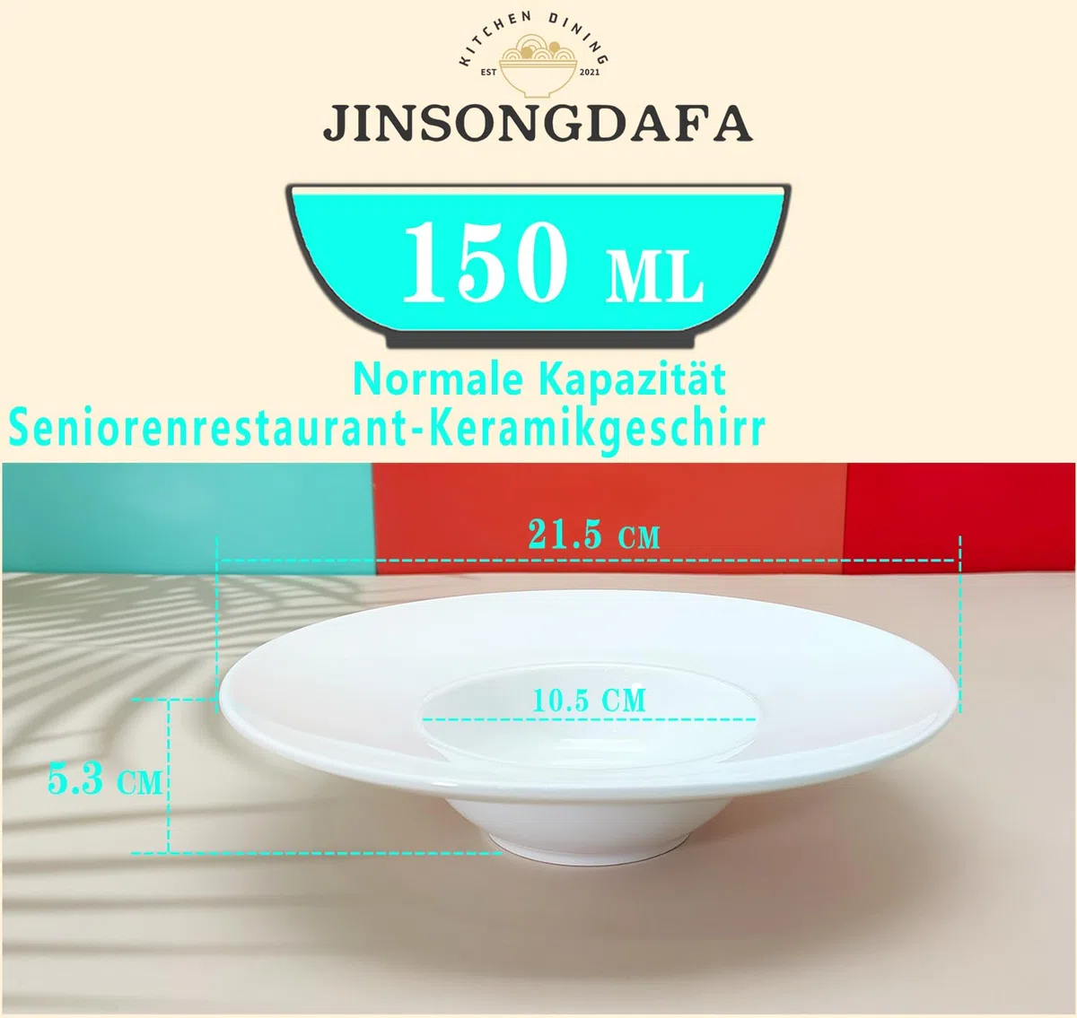 Set di 4 ciotole per zuppa, ciotole per zuppa e piatti per pasta da 150 ml - bianco con bordo in porcellana, miglior regalo (21,5 cm)