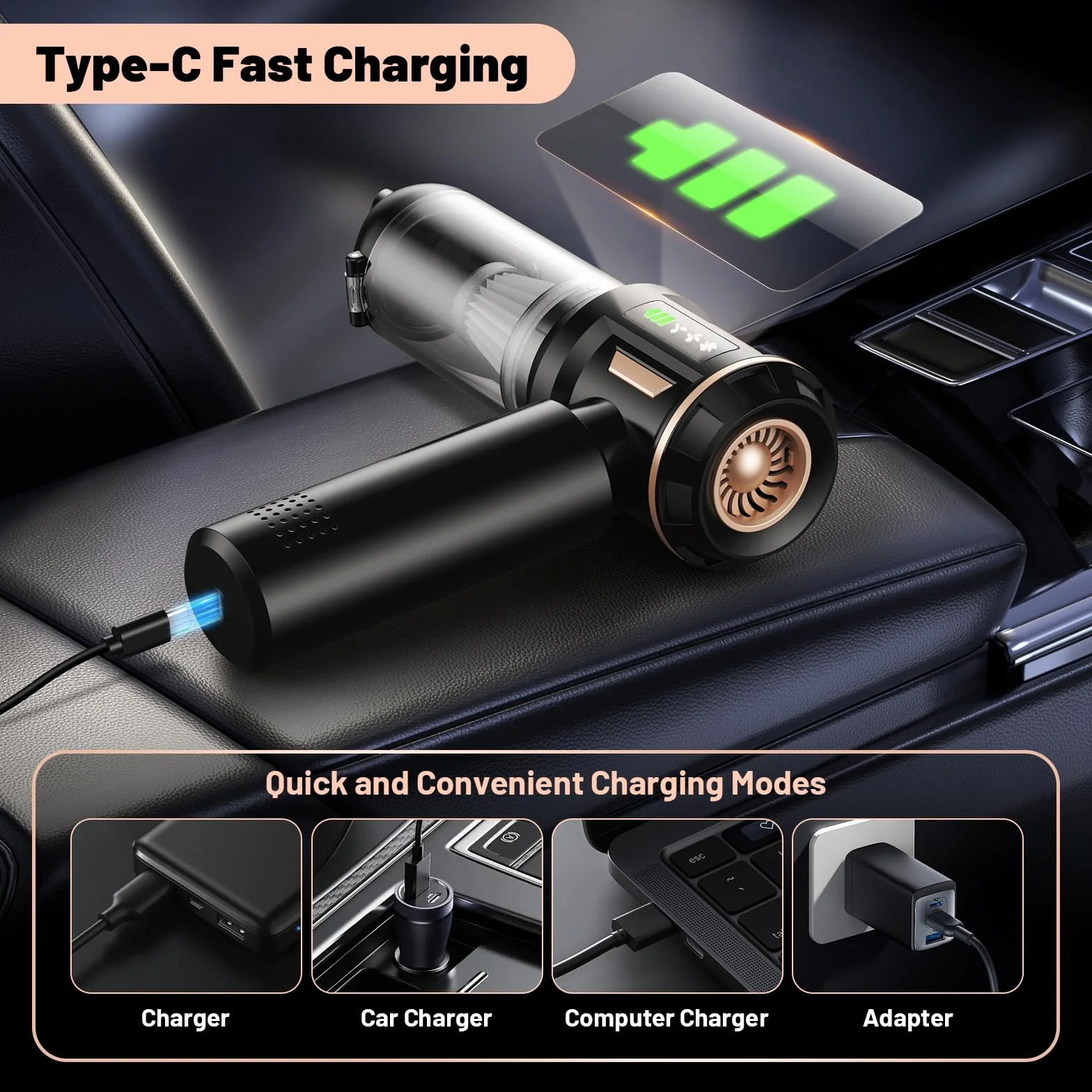 SLOKSFil 2026 - Aspirapolvere portatile senza fili, 22000 PA, 4 in 1, mini aspirapolvere per auto con motore brushless, potente aspirapolvere per casa, auto, peli di animali domestici, cucina (HL138)