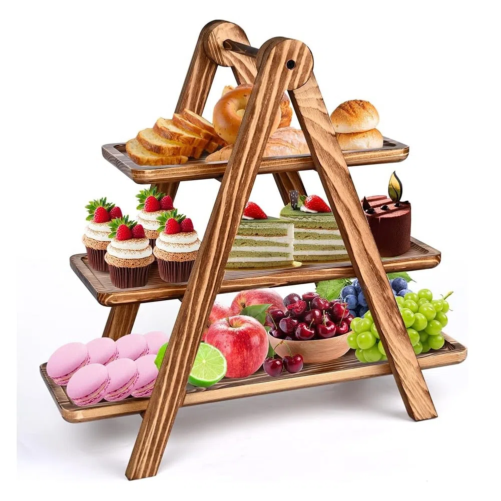 Vassoi da Portata A 3 Livelli In Legno, per Cupcake per Espositore da Tavolo da Dessert, Supporto per Vassoio A Tre Livelli Staccabile In Legno