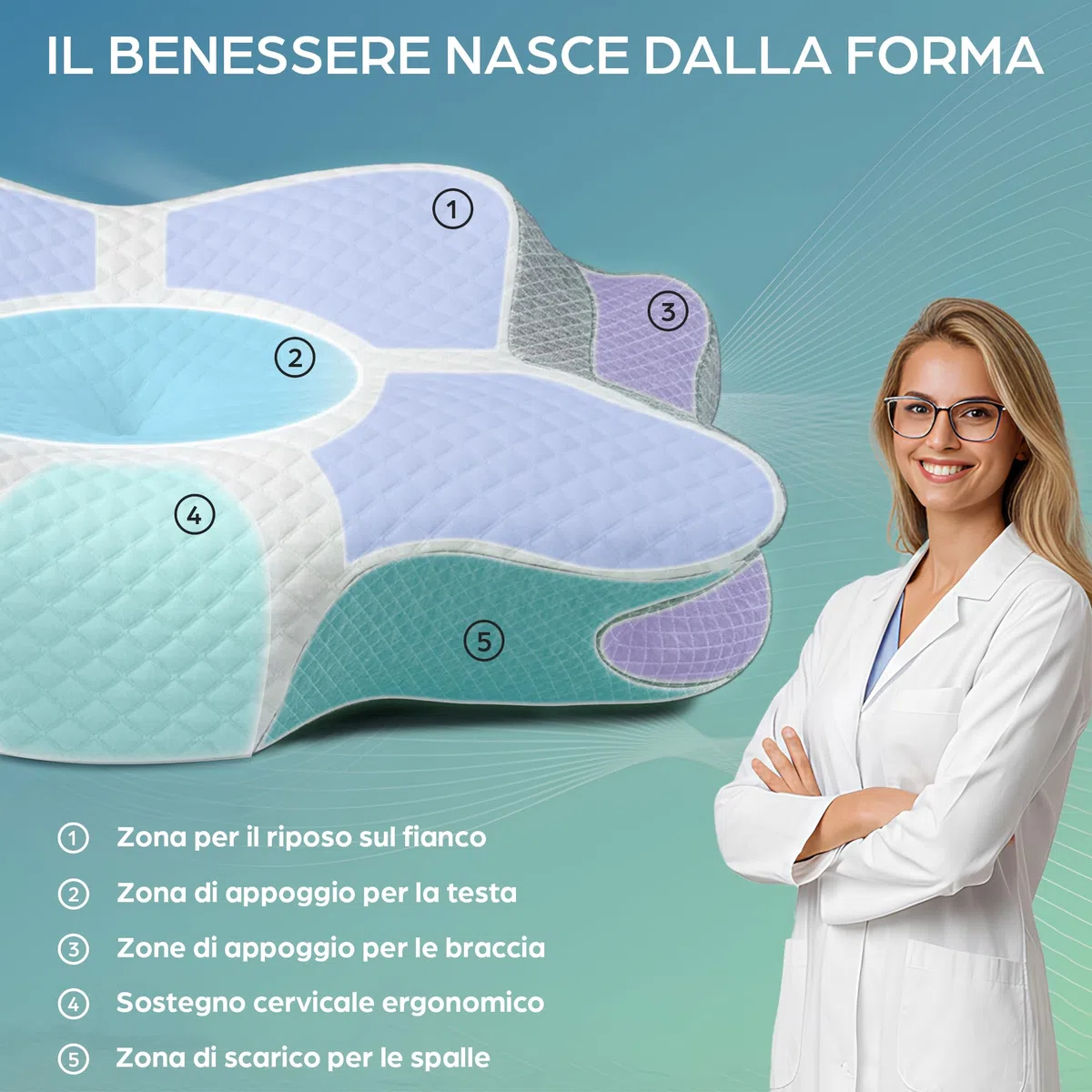 Cuscino Cervicale per Dormire | Cuscino Memory Foam Cervicale Anatomico OEKO-TEX | Cuscino per Cervicale Ergonomico Supporto al Collo | Guanciale Anallergico Sfoderabile e Lavabile Federa Traspirante
