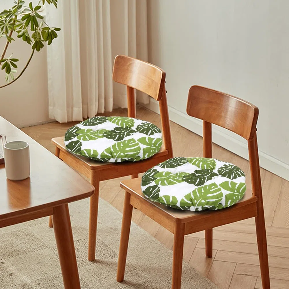 Set di 4 cuscini per sedie, rotondi, comodi, 40x40x3 cm, cuscino da terra rotondo, cuscino per sedia per interni ed esterni per sala da pranzo, soggiorno, studio (motivo a foglia di banana)