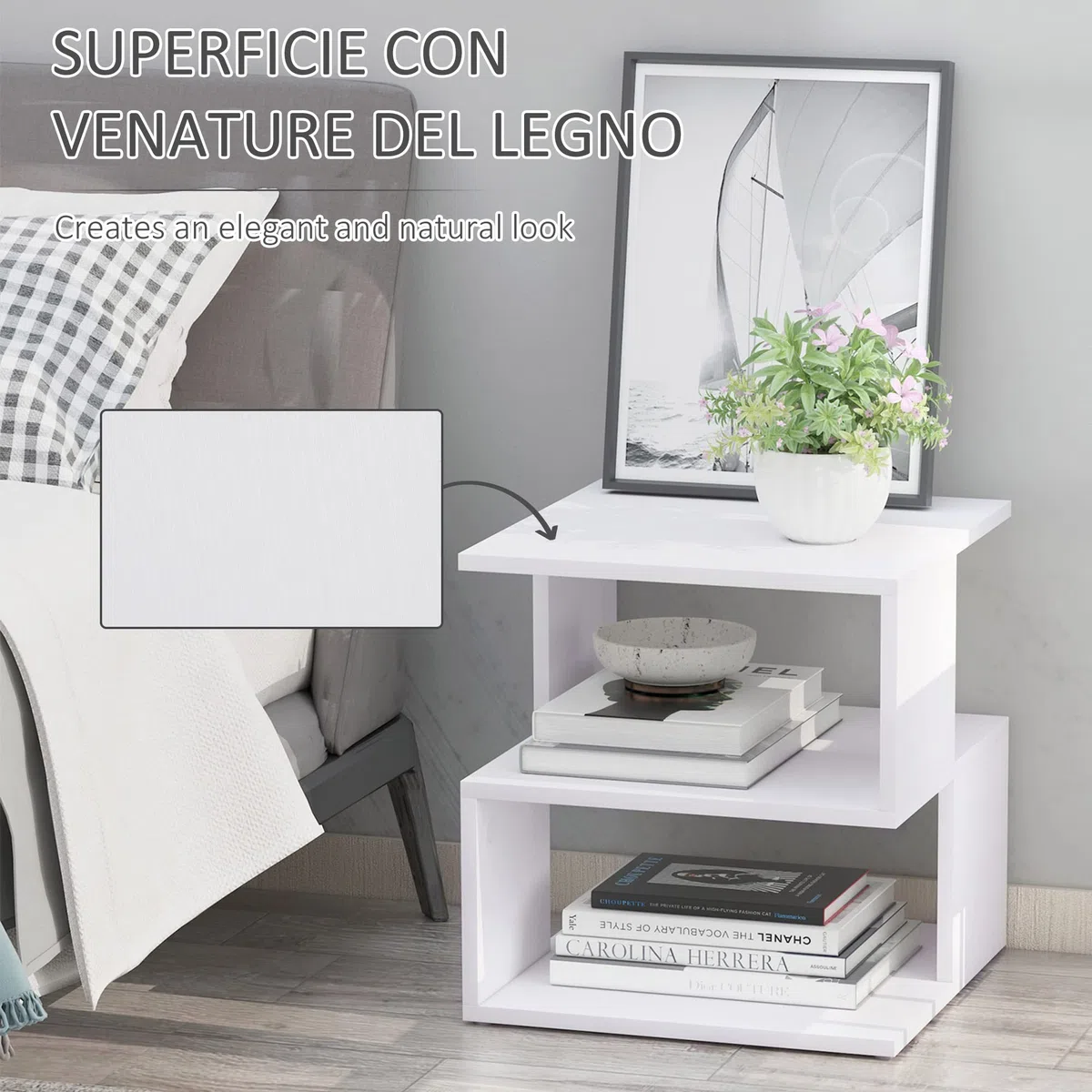 HOMCOM Tavolino da Caffè di Design, Tavolino da Salotto Bianco, 2 Ripiani Aperti, Design Moderno, Tavolino da Salotto e Soggiorno, Legno, 40x40x43cm, Bianco