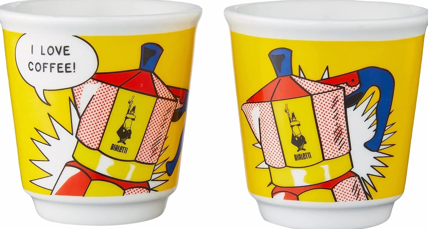 Bialetti Mini Express Colore Giallo, Caffettiera + 2 Bicchierini