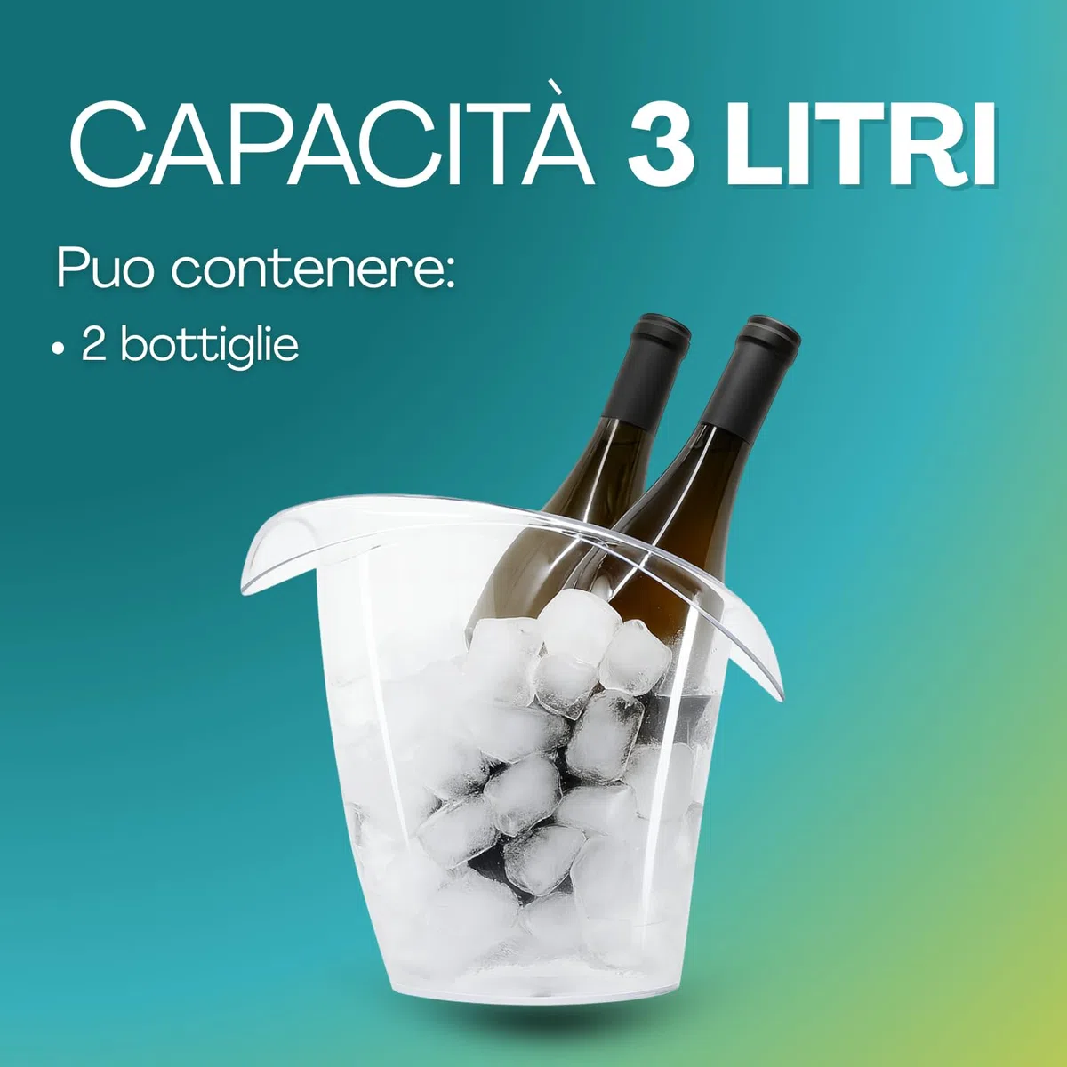 Virsus Secchiello per Spumante Trasparente 4781, misura 27x24 cm, Spumantiera Portaghiaccio Infrangibile Privo di BPA, 100% Riciclabile, Unglassy, cestello Bottiglie Vini Champagne per Feste ed Eventi