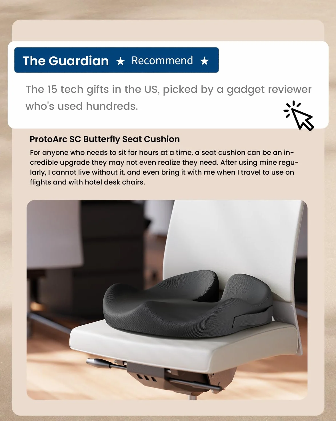 ProtoArc Cuscino Sedia Ufficio Ergonomica, Cuscino Seduta per Coccige Supporto di Pressione, Cuscini Sedia Memory Foam per Gaming, Auto e Sedia a Rotelle, Comfort per Tutto il Giorno