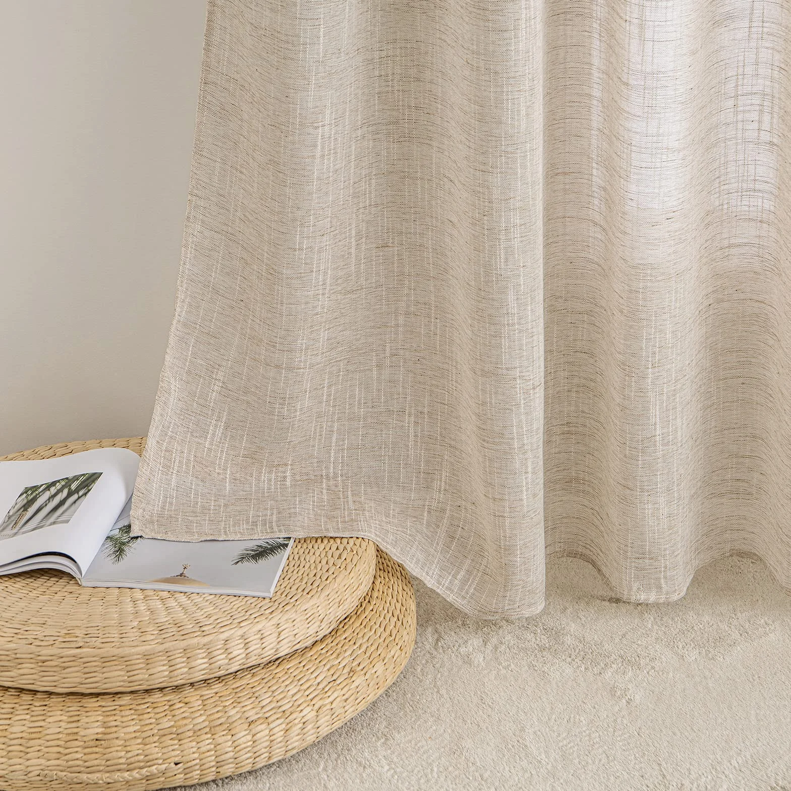 MIULEE Voile Tende Lino Tenda a Pannello Tende per Interni Traslucido Tende Camera da Letto Moderne per Soggiorno Lino Trasparente per Porte Balcone Adatte 140x260 cm Naturale 2 Pannelli
