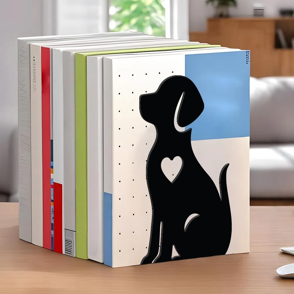 WADORN Fermalibri per Mensole A Forma di Cane, Decorativi, 1 paio, Fermalibri In Metallo Antiscivolo Resistente A Forma di Cucciolo, Fermalibri A Forma di L, per Biblioteca, Casa, Ufficio, Scrivania