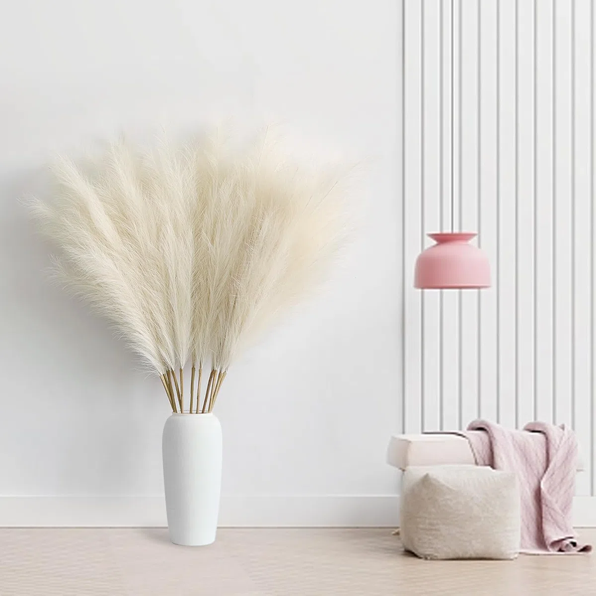 12 Pezzi Pampas Decorative Alte,115cm Erba Della Pampas Artificiale,Piume Decorative per Vaso,Soggiorno, Camera da Letto, Matrimonio,Arredamento Boho(Beige)