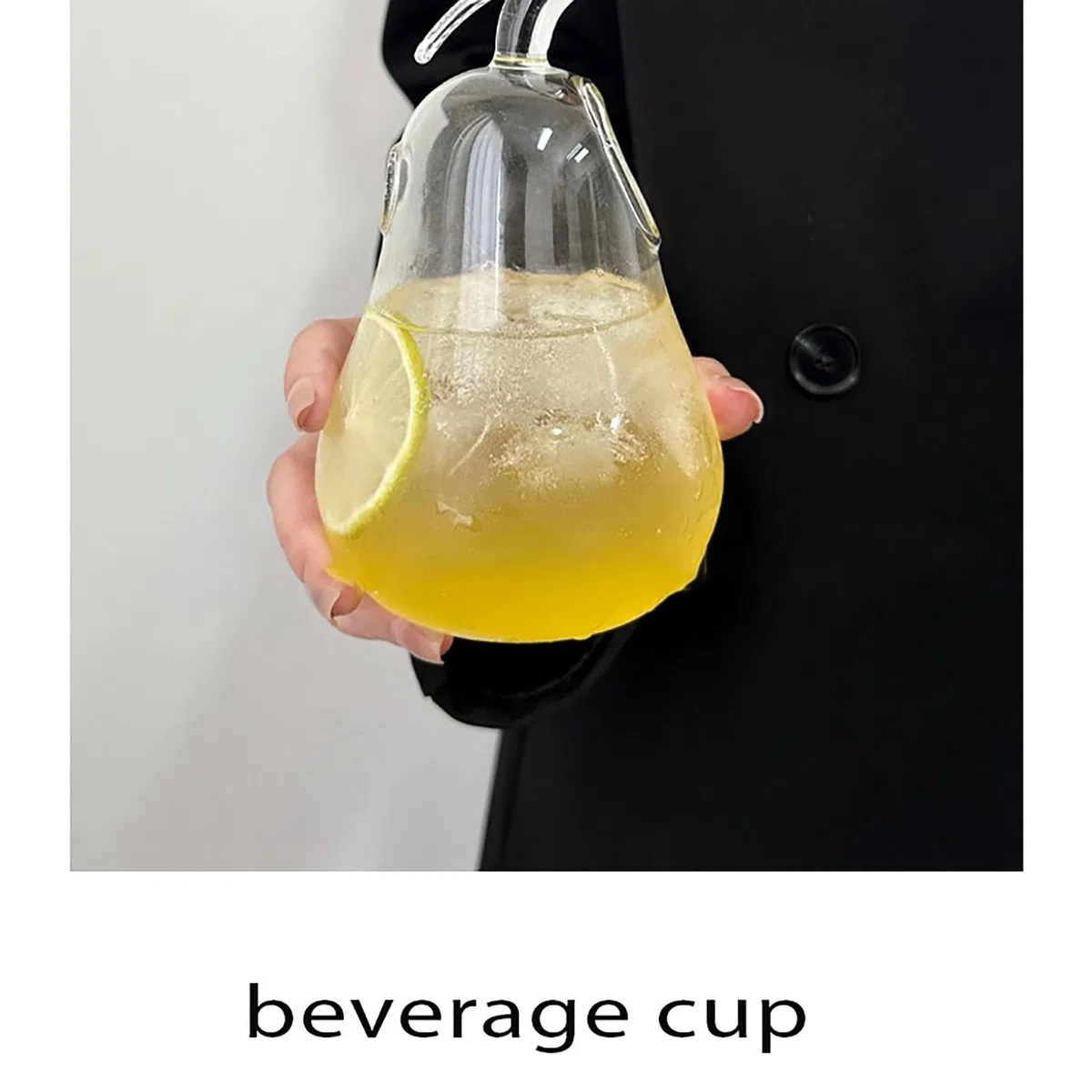 Bicchiere da cocktail a forma di pera a mela, bicchiere da cocktail creativo con cannuccia, adatto per acqua, succhi di frutta, birra, bevande, cocktail e bevande miste (mela)