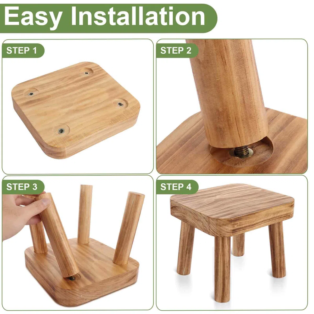 DAJAVE Piccolo sgabello in legno, sgabello per piante, sgabelli per mungitura in legno, sgabelli per interni per bambini, tavolino per piante da appartamento, comodino per camera da letto, 24 x 22 x