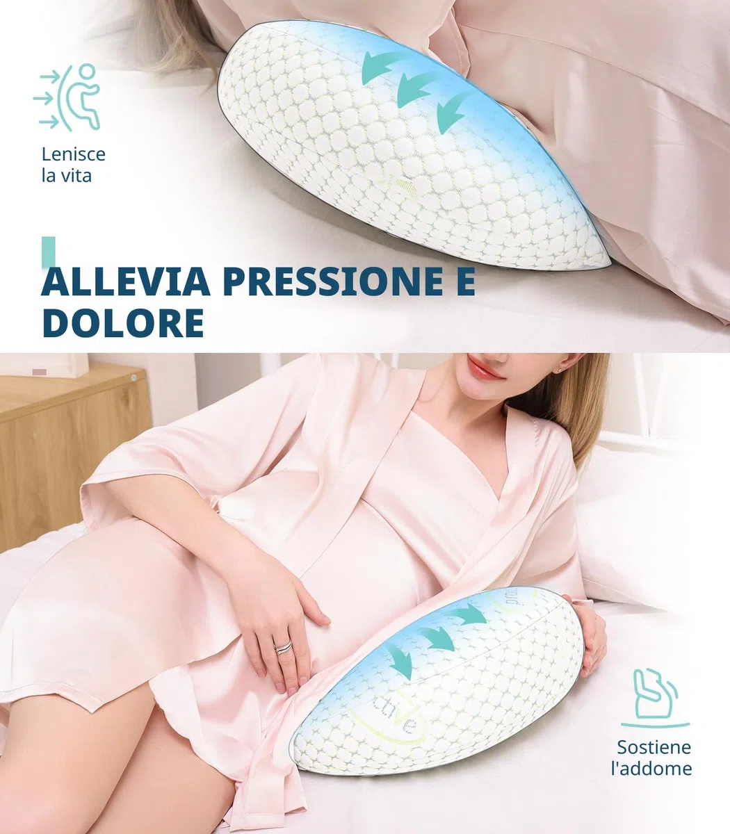 Oternal Cuscino per gravidanza per donne incinte, morbido cuscino per gravidanza, supporto per schiena, fianchi, gambe, cuscino premaman con federa rimovibile e regolabile
