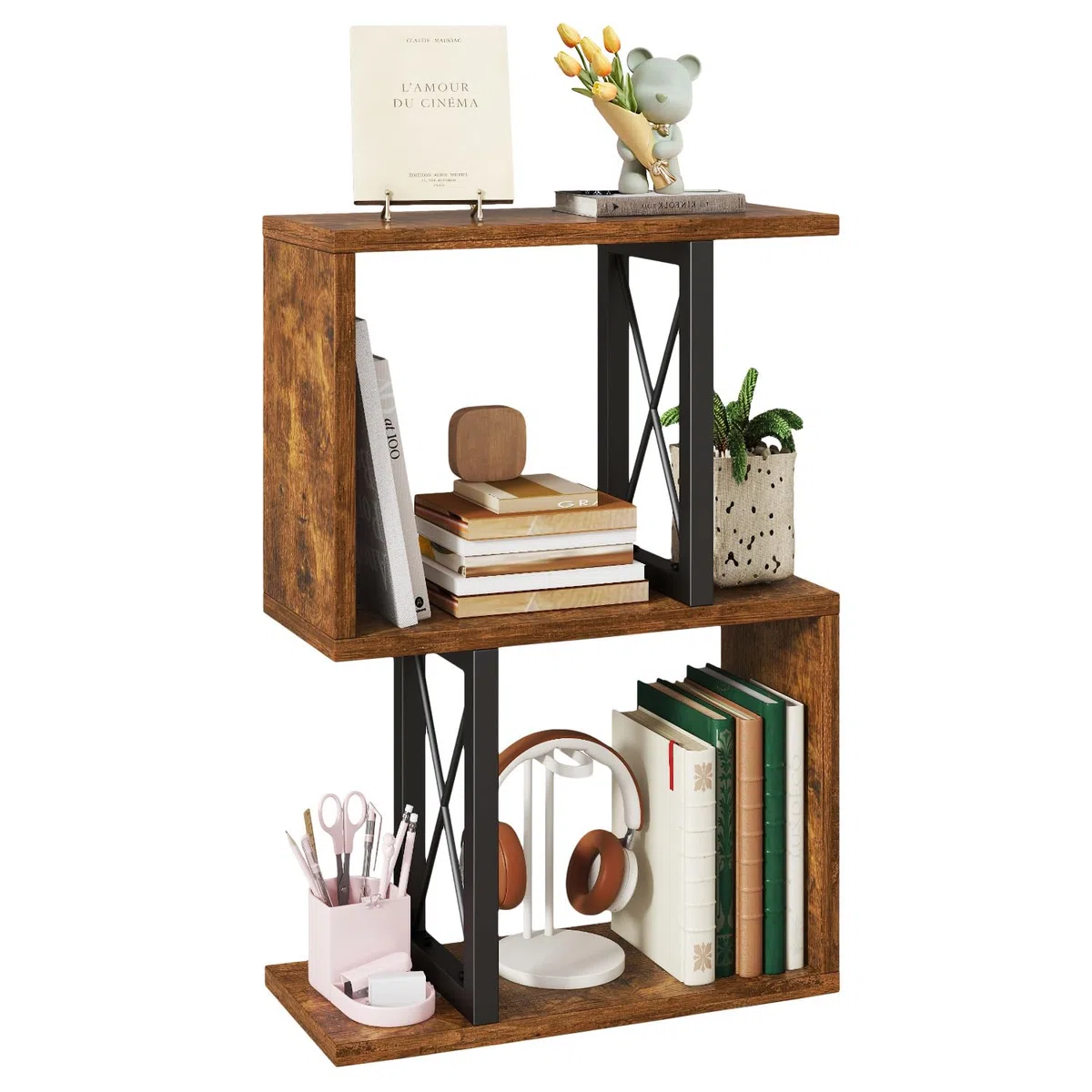 IBUYKE Libreria da tavolo, scaffale a 3 ripiani, organizer per ufficio/dormitorio, scaffale da scrivania solido TMZ011H