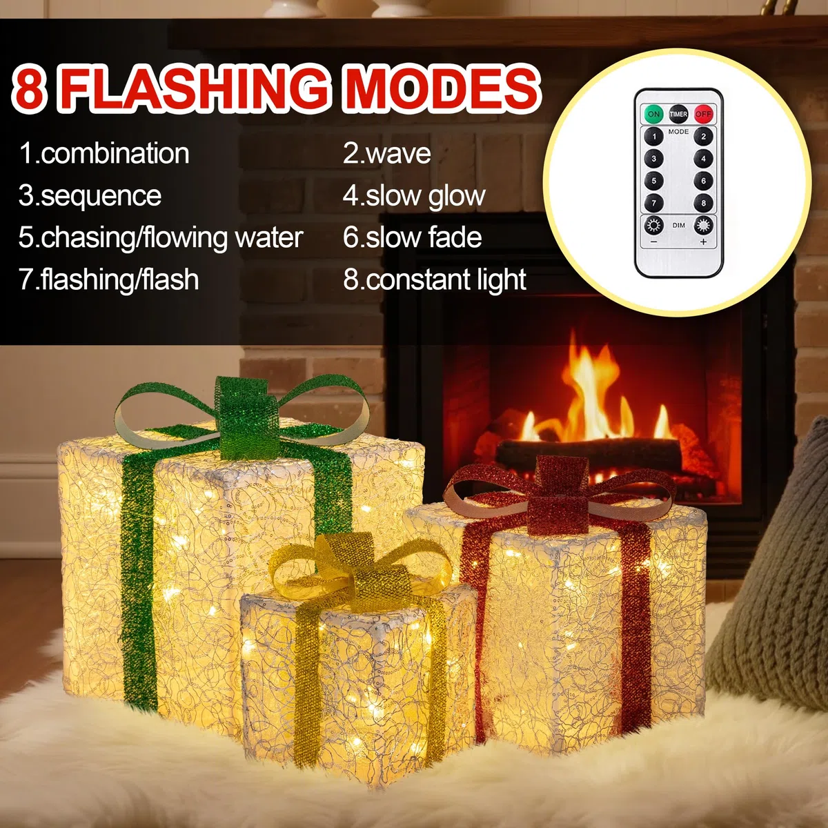 Arespark Set di 3 Luci Scatola Regalo Natalizie, 50 LED Regalo Luminosi Natale con 8 modalità Luminose, IP44 Illuminate per Albero di Natale, Vetrina, Finestre, Giardino, Decorazioni Natalizie