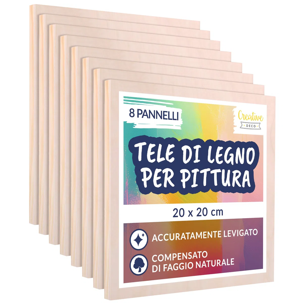 Creative Deco Pannelli di Legno per Pitturare | Set di 8 Pezzi | 20 x 20 cm | Travola Canvas Tela di Compensato | Ideale per Una Grande Varietà di Progetti Artistici