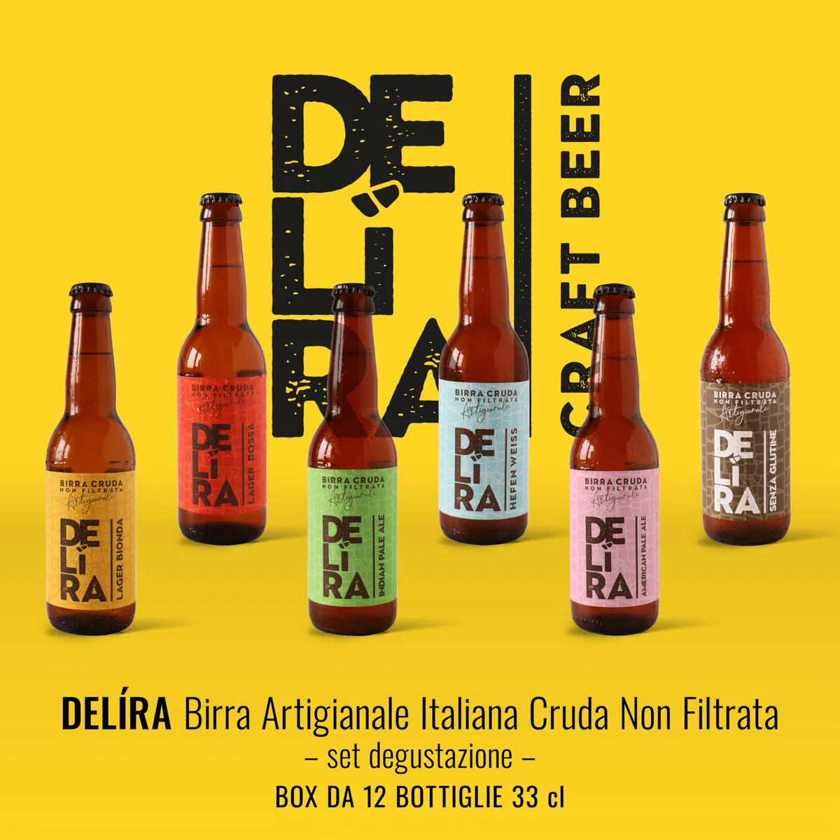 Delíra – 12 Birre Artigianali Italiana Cruda Non Filtrata | Set Degustazione Da 33 cl, Idea Regalo Particolare. Selezione: Bionda, Rossa, IPA, Weiss, APA. Salvo disponibilità di assortimento.