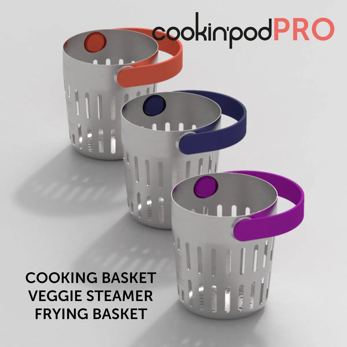 Trebonn - CookinPodPRO Coral - Cestello per cotture in acciaio inox. Ideale per cuocere la pasta, per cotture a vapore e per fritture.…