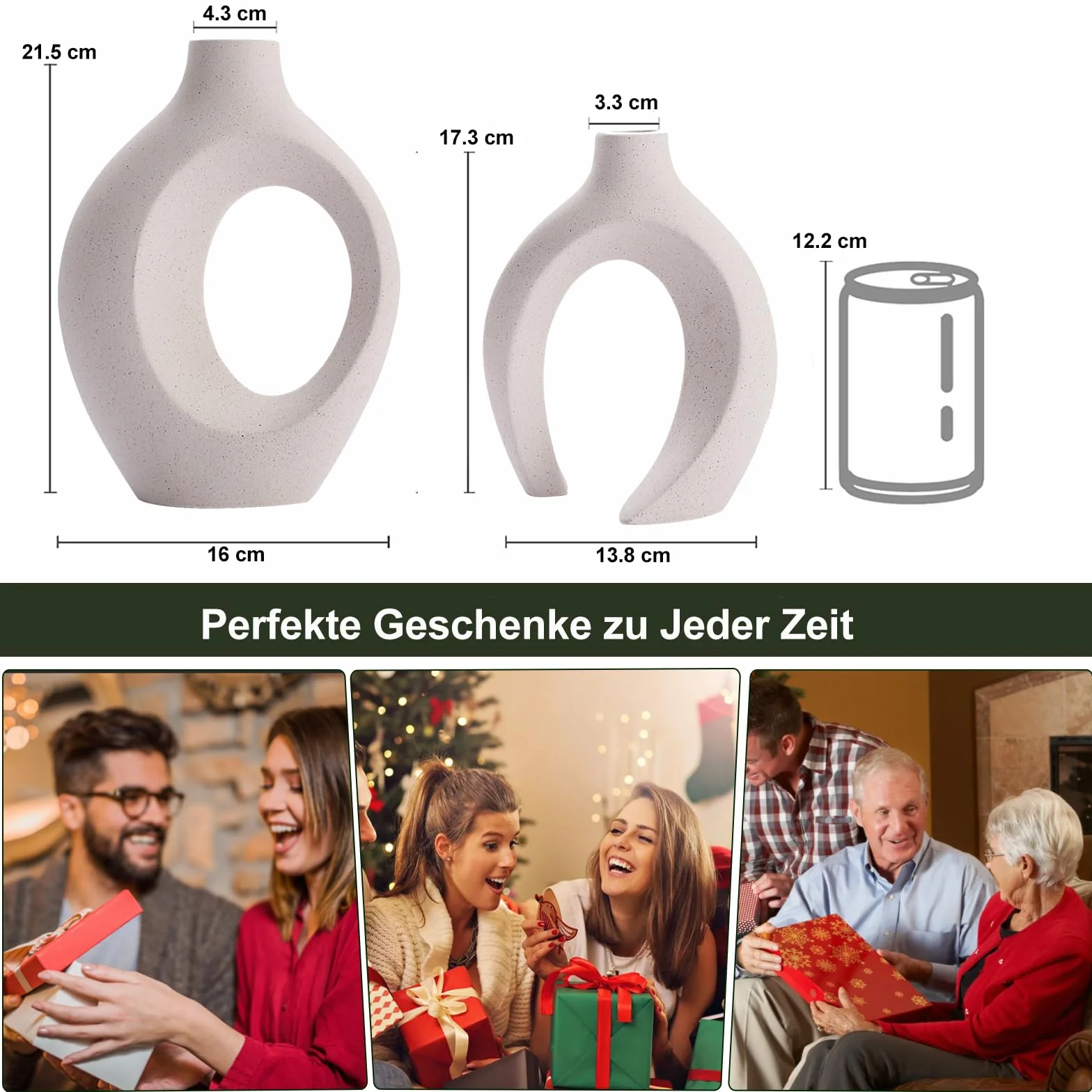 Set di 2 Vaso Cavi in Ceramica, Vaso Decorativo da Interno Moderno Beige per Nordico, Arredamento Casa Vasi di Fiori Estetici Boho Rotondi per Casa, Decorazioni Casa Vase, Beige