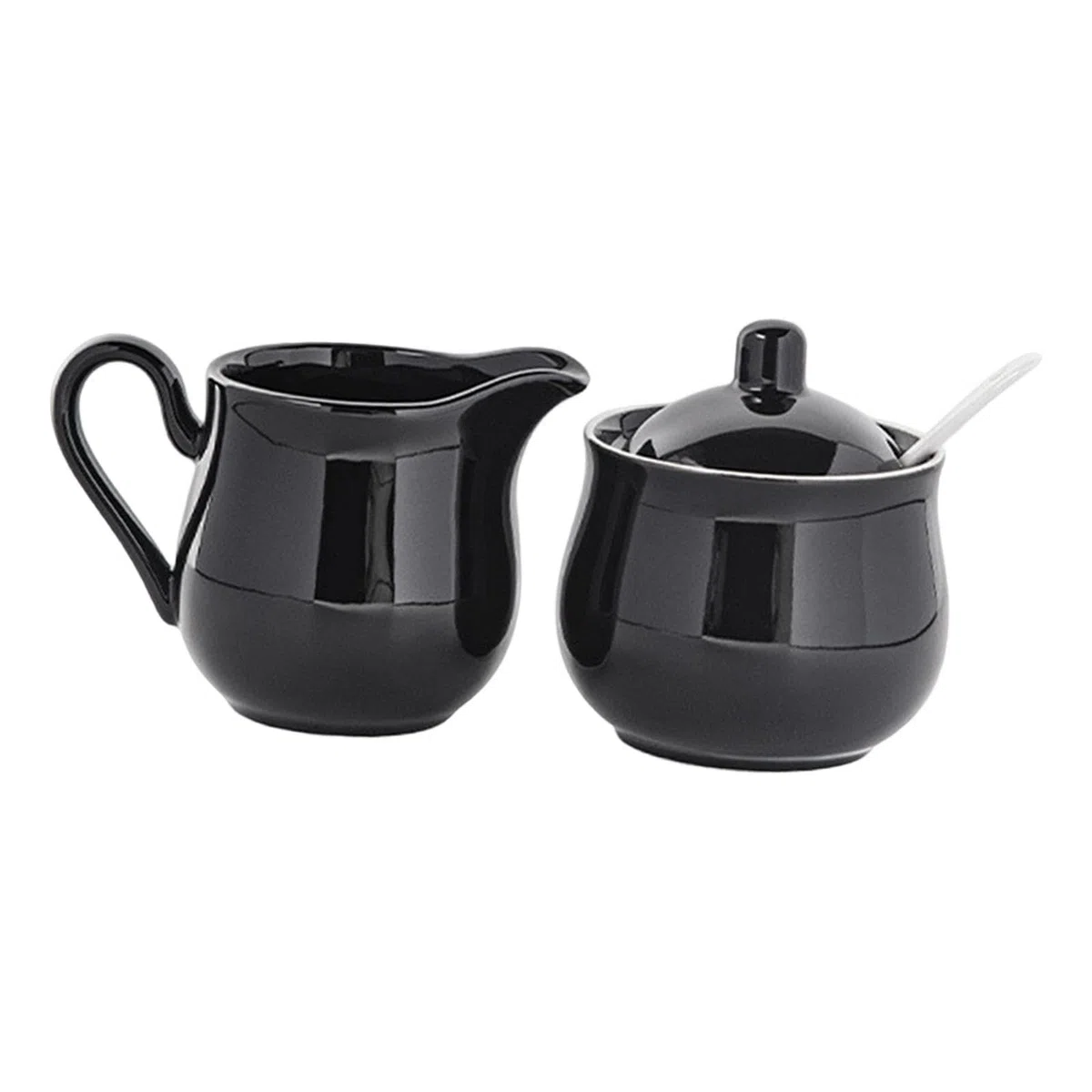 perfk Set di Zuccheriera e Lattiera in Ceramica, Zuccheriera Moderna con Coperchio e Cucchiaio, Saliera da Tavola, Robusto e Elegante, Set da Porta Sale Zucchero Caffè per Uuso Domestico, Nero