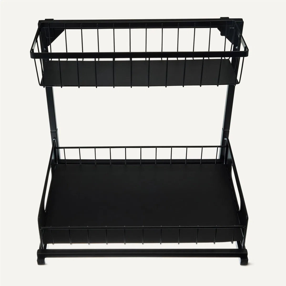 Amazon Basics, Organizer Portaoggetti Sottolavello con Inserti per Vassoi, a Forma di L, Organizer Estraibile per Armadietto, Vassoio Inferiore Scorrevole, Confezione da 2, Nero